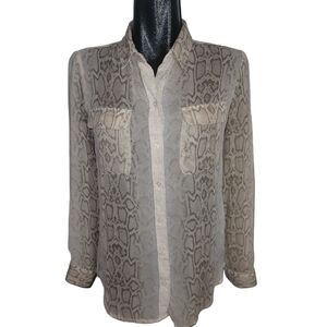 Denver Hayes Beige and Tan Sheer Snakeskin Print Blouse S